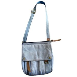 Fossil Pebble Leather Crossbody Messenger Bag Multi Pocket Organizer Blue Purse